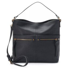 Slouchy Black Faux-Leather Shoulder Bag + Removable Adjustable Crossbody Strap